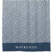 Meer Blauw en Wit Griekse Sleutel Naam Monogram Douchegordijn (Voorkant)