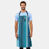 Meer blauw gestreept navy, lucht blauw, aqua monog schort (Gedragen)