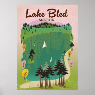Meer Bled vintage stijl reisposter Slovenië Poster