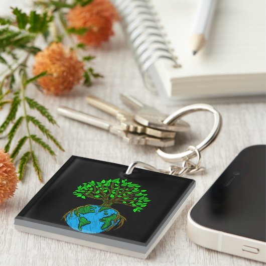 Meer bomen alsjeblieft, Earth Day Tree Roots Sleutelhanger (Voorkant Rechts)