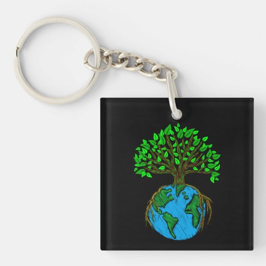 Meer bomen alsjeblieft, Earth Day Tree Roots Sleutelhanger (voorkant)