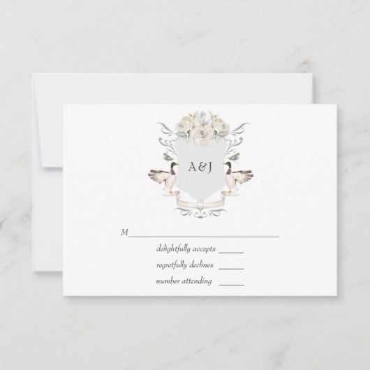Meer Bruiloft Monogram Topcrests RSVP Kaartje (Voorkant)