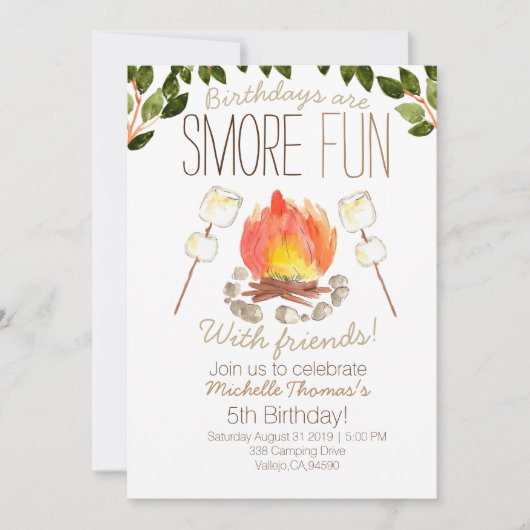 Meer campfire camping verjaardagsuitnodiging kaart (Voorkant)