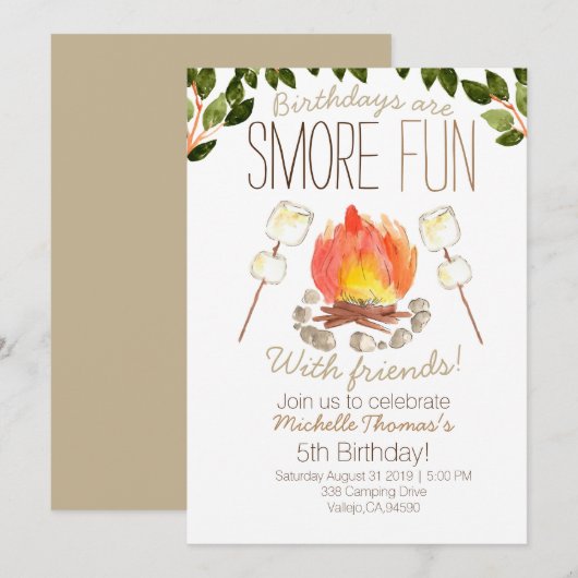 Meer campfire camping verjaardagsuitnodiging kaart (Voorkant / Achterkant)