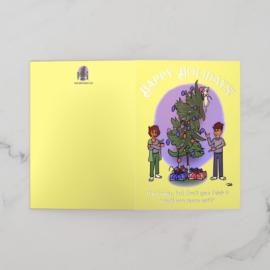 Meer Cat Christmas Gevouwen Gele Folie Kaart (Buiten Laag)