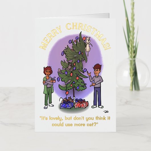 Meer Cat White Folie Gevouwen Kerst Kaart (Voorkant)