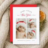 Meer Cheer dit jaar Kerstmis Baby 3 Foto rood Feestdagenkaart