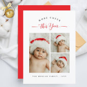 Meer Cheer dit jaar Kerstmis Baby 3 Foto rood Feestdagenkaart