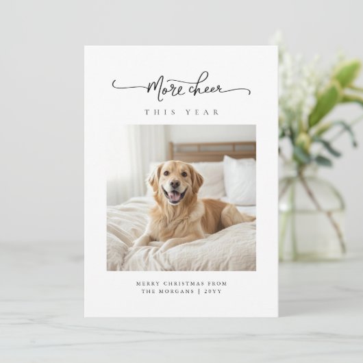 Meer Cheer Minimalist Dog Kerstfoto Feestdagenkaart (Staand voorkant)