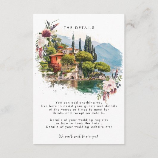 Meer Como Italië zomer trouwkaart informatiekaart Informatiekaartje (Voorkant)
