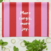 'Meer corgi's, meer vreugde.' Rood en roze gestree Theedoek (Gevouwen)