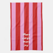 'Meer corgi's, meer vreugde.' Rood en roze gestree Theedoek (Verticaal)