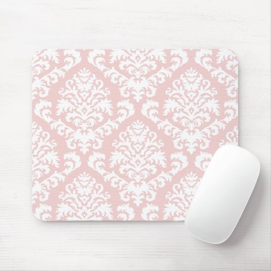 MEER DAMASK IN WIT EN BLUSH PINK MUISMAT (Met muis)