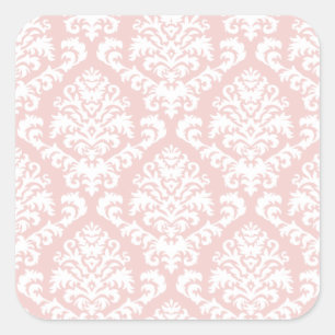MEER DAMASK IN WIT EN BLUSH PINK VIERKANTE STICKER