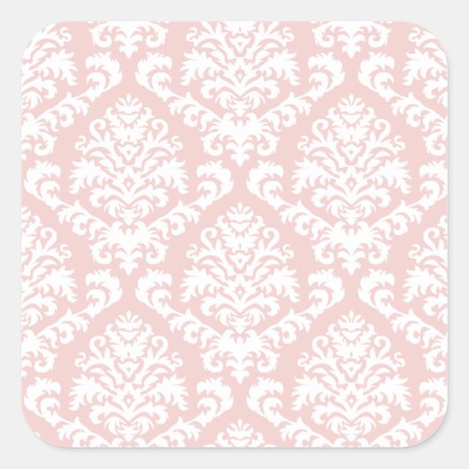 MEER DAMASK IN WIT EN BLUSH PINK VIERKANTE STICKER (Voorkant)