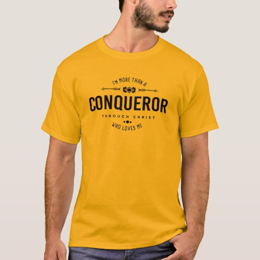 "Meer dan een veroveraar" Christelijke T-shirt (Voorkant)