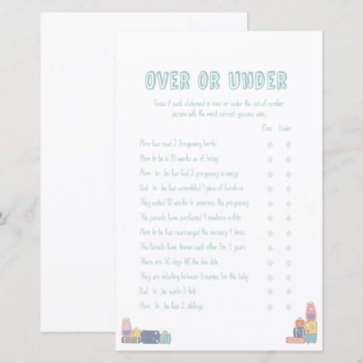 Meer dan onder Adventure Baby shower Game (Voorkant / Achterkant)