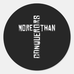 Meer dan overwinnaars - Christelijk Bijbelvers cit Ronde Sticker