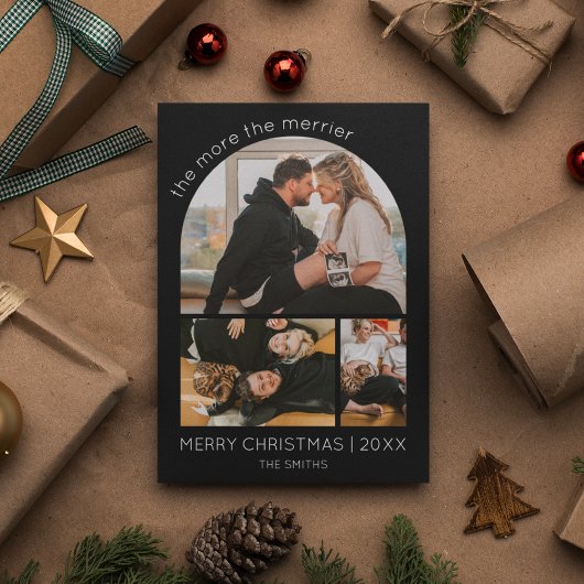 Meer de Merrier Arch Foto Kerstzwangerschap Feestdagenkaart
