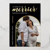 Meer de Merrier Black Gold Kerstzwangerschap Folie Feestdagenkaart (Voorkant)