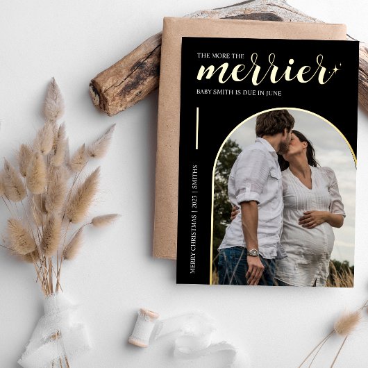 Meer de Merrier Black Gold Kerstzwangerschap Folie Feestdagenkaart