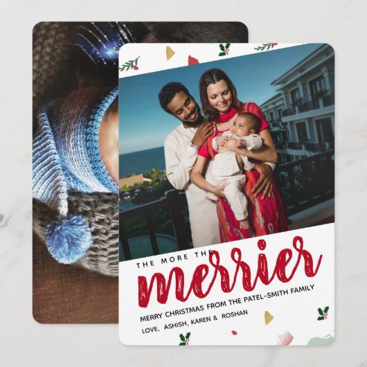 Meer De Merrier Christmas Baby Geboorteaankondigin Kaart (Voorkant / Achterkant)