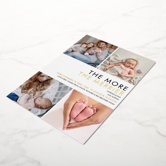 Meer De Merrier Foto Kerstmis Geboorte Goud Folie Feestdagenkaart (Gedraaid)