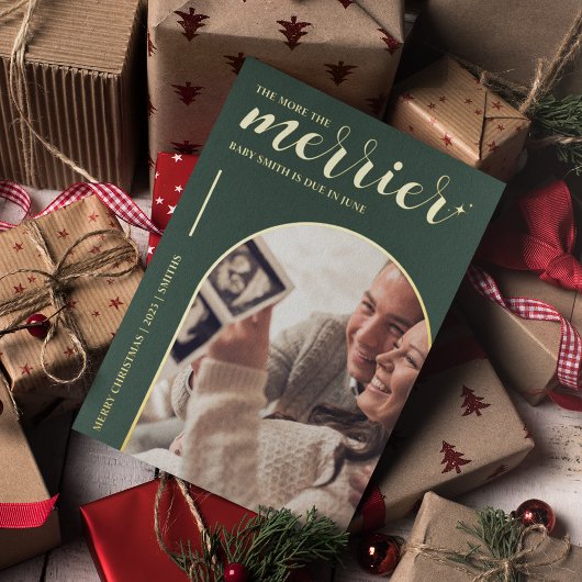 Meer de Merrier Groene Gouden Kerstzwangerschap Folie Feestdagenkaart