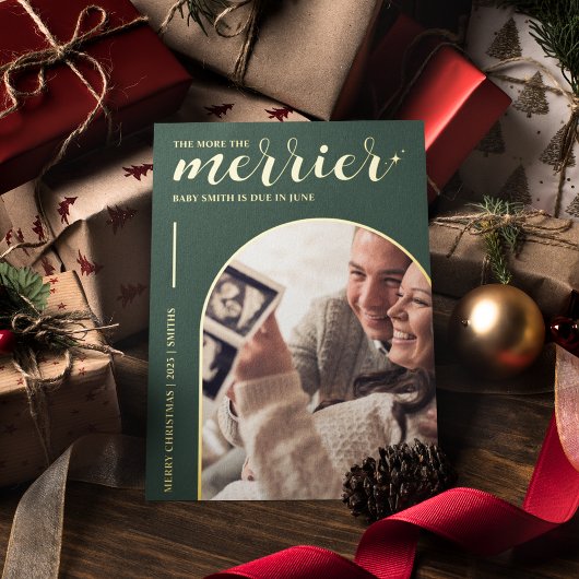 Meer de Merrier Groene Gouden Kerstzwangerschap Folie Feestdagenkaart