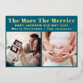 Meer de Merrier Moderne Kerstzwangerschap Folie Feestdagenkaart (Voorkant)