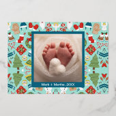 Meer de Merrier Moderne Kerstzwangerschap Folie Feestdagenkaart (Achterkant)