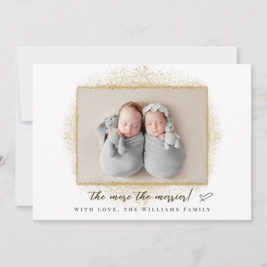 Meer De Merrier Twins Vakantie Geboorte Aankondigi Feestdagenkaart (Voorkant)