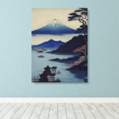 Meer, dennenboom en berg - Japan Canvas Afdruk (Insitu (Houten vloer))