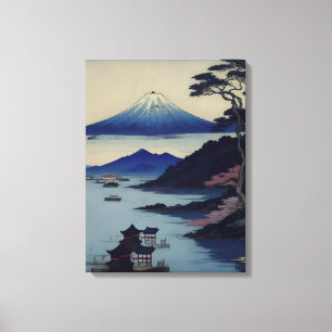 Meer, dennenboom en berg - Japan Canvas Afdruk