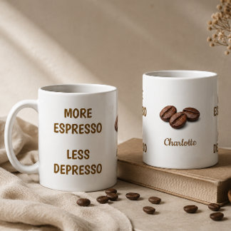 Meer Espresso Minder Depresso Grappige Koffie Naam Koffiemok