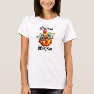 Meer espresso minder depresso hilarische kip t-shirt