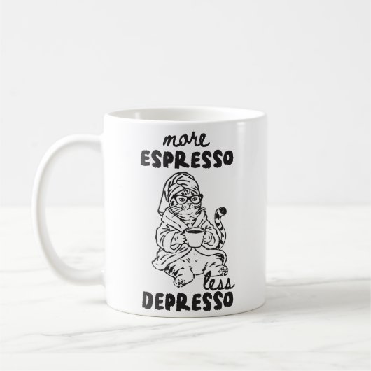 Meer Espresso Minder Depresso Kat Koffiemok (Links)