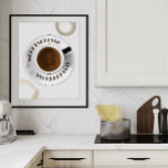 Meer Espresso Minder Depresso Kitchen Poster<br><div class="desc">Dit keukenposter is voorzien van een espresso bekertje en de hete zin "Meer Espresso Minder Depresso". Hang hem in je keuken voor een dagelijkse dosis cafeïne en een herinnering om de dingen licht te houden. Ideaal voor koffieliefhebbers en degenen die een beetje humor waarderen in hun decor. Bekijk andere overeenkomende...</div>