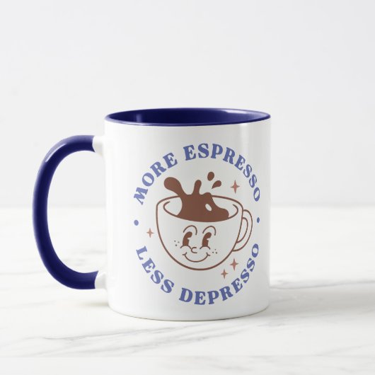 Meer Espresso Minder Depresso Retro Koffie Mok (Links)