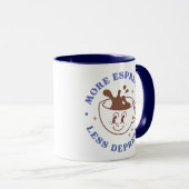 Meer Espresso Minder Depresso Retro Koffie Mok (Voorkant rechts)