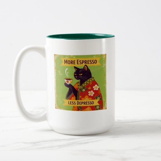 Meer Espresso, minder Depresso Tweekleurige Koffiemok (Links)