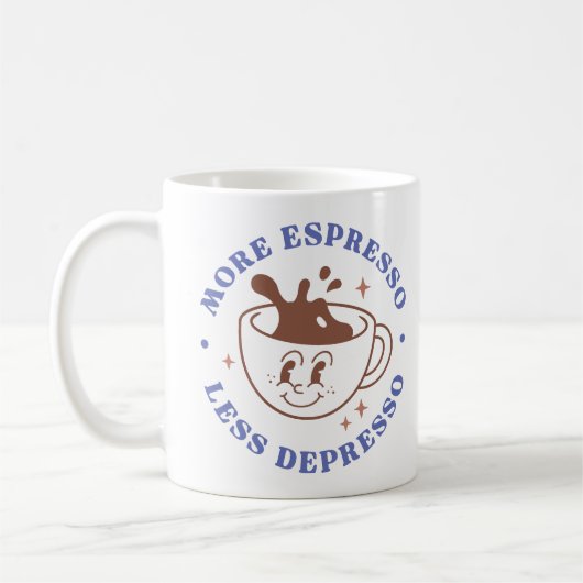Meer Espresso, minder resso Sarcastische Funny Koffiemok (Links)