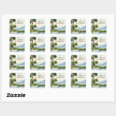 Meer Evergreen Waterverf Bride en Groom Names Vierkante Sticker (Vel)