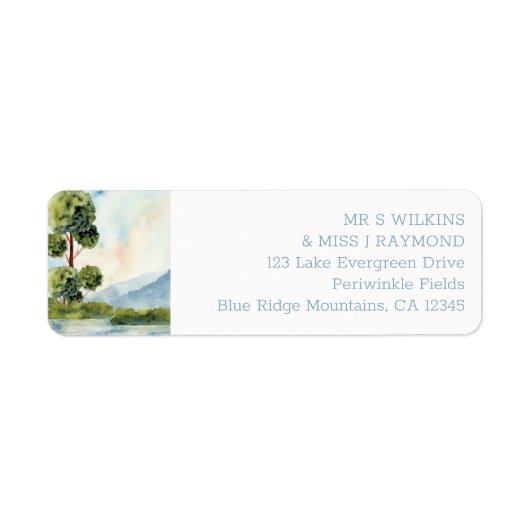 Meer Evergreen Waterverf Dusty Blue Address Label (Voorkant)