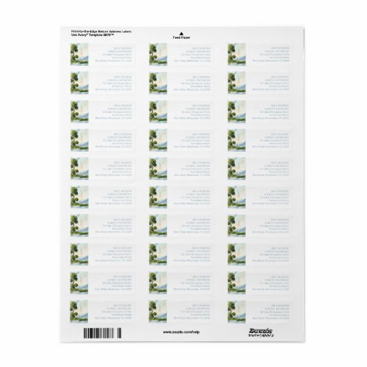Meer Evergreen Waterverf Dusty Blue Address Label (Full Sheet)