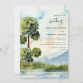 Meer Evergreen Waterverf Dusty Blue Wedding Kaart (Voorkant)