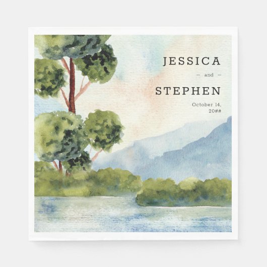 Meer Evergreen Waterverf persoonlijke bruiloft Servet (Voorkant)