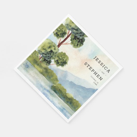 Meer Evergreen Waterverf persoonlijke bruiloft Servet (Hoek)
