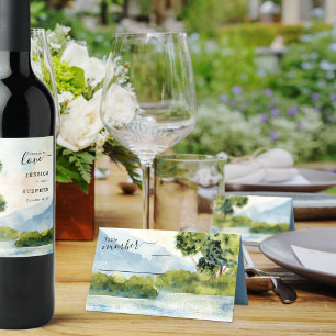 Meer Evergreen Waterverf Wedding Dusty Blue Plaatskaartje