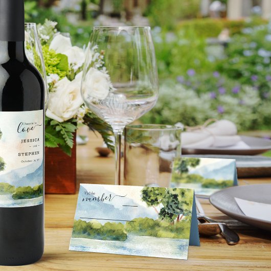 Meer Evergreen Waterverf Wedding Dusty Blue Plaatskaartje